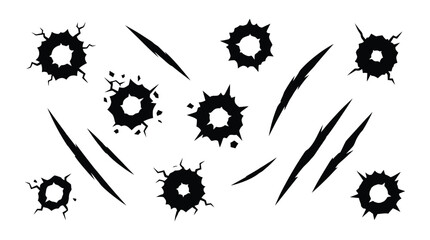Bullet hole silhouettes and scratch marks black on white background © SHAMIM