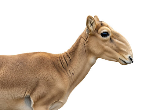 Saiga Antelope Profile Portrait Wild Animal Isolated on transparent Background