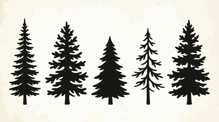 Obraz premium Evergreen tree silhouettes collection