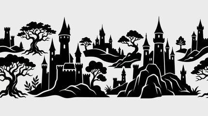 Fantasy castle landscape silhouette © Farelious