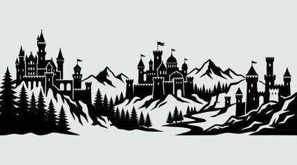 Fantasy castle landscape silhouette © Farelious