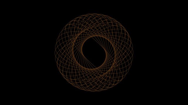 Golden geometric spirograph animation: abstract rotating wireframe circle pattern 4k