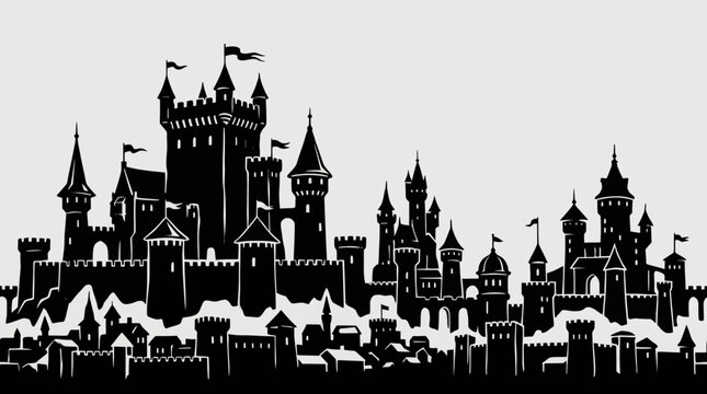 Fantasy castle silhouette banner