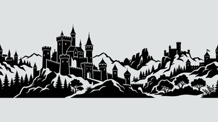 Fantasy castle silhouette landscape © Farelious