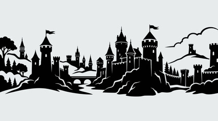 Obraz premium Fantasy castle silhouette landscape