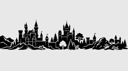 Fantasy castle silhouette landscape © Farelious