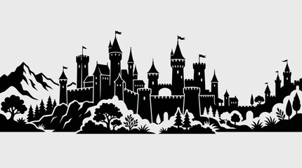 Fantasy castle silhouette landscape © Farelious