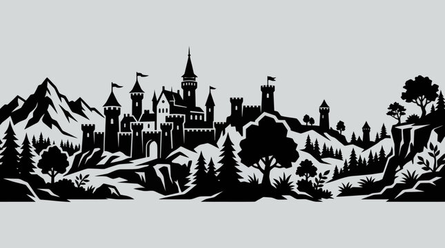 Fantasy castle silhouette landscape