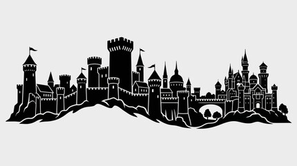 Obraz premium Fantasy castle silhouette on hilltop