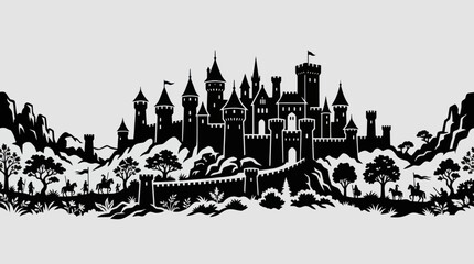 Fantasy castle silhouette panorama © Farelious