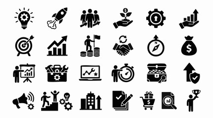 Fototapeta premium Business Strategy, Growth, and Success Vector Icons Set