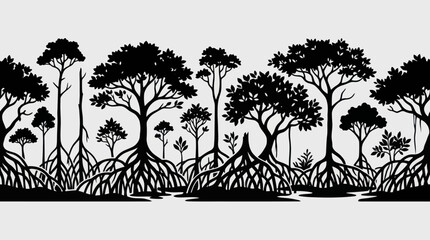 Mangrove forest ecosystem silhouette © Geovani