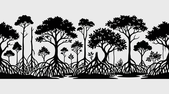 Mangrove forest ecosystem silhouette