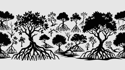 Mangrove tree root system silhouette collection © Geovani
