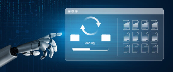 Naklejka premium AI automating data synchronization and file management processes, optimizing transfer speed and ensuring seamless backup operations across systems Parse
