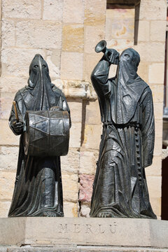 The Merlu Sculpture next to The Church of San Juan Bautista in Zamora city, Spain