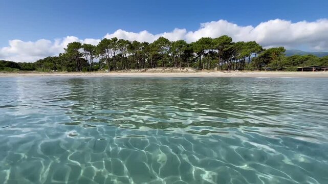 Corsica island France turquoise sea water surface and white sand beach beautiful coast uncontaminated nature near Bastia in Corsica island