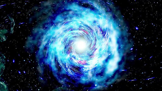 Deep blue cosmic swirls swirl toward a bright center