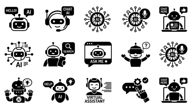 Ai chatbot icons collection virtual assistants customer support and intelligent automation solutions