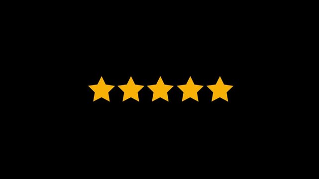 Five star rating icon animated video, animation video isolated on alpha channel background. Animated of 5 stars rating. Motion graphics of review concept