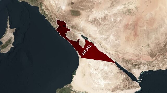 Animated map showing Israel's borders on a satellite footage clip