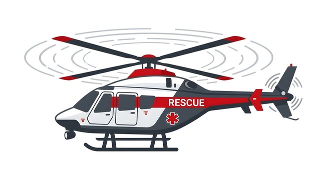 Vector illustration of a medical rescue helicopter in flight isolated on a white background
