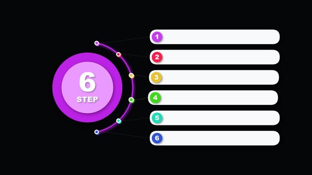 6 step infographic process diagram with colorful circular bullet points