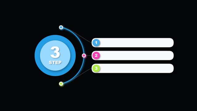 Three step infographic process diagram with numbered list and circular design