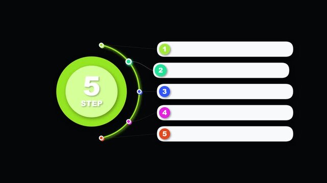 Five step infographic process diagram with colorful circles and text placeholders