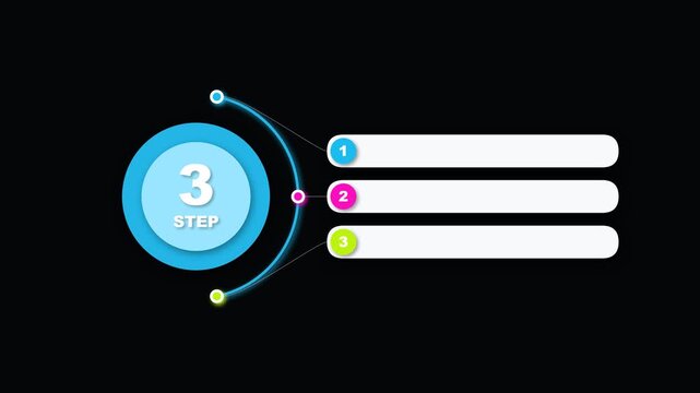 Three step infographic process diagram with bullet points and circular design