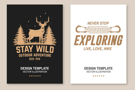 Outdoor Adventure Poster Collection. Vintage Hiking and Exploring Vector Camping Prints