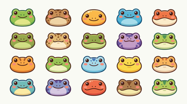 Collection of cartoon frog faces icons