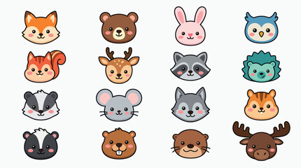 Fototapeta premium Collection of cute forest animal faces