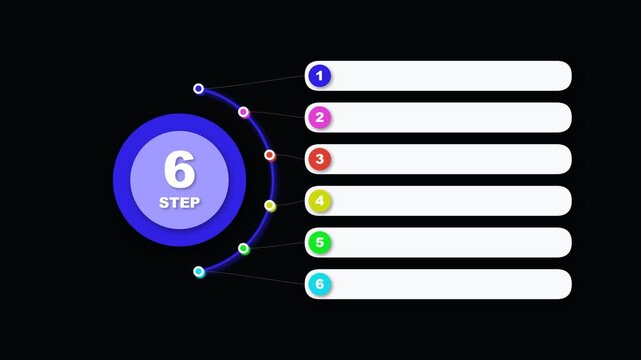 6 step infographic process diagram with colorful rounded list elements