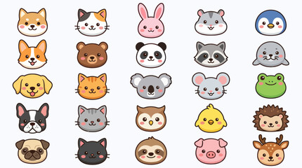 Fototapeta premium Collection of cute animal faces icons