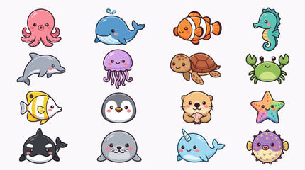 Collection of cute marine animals © ImamBombo