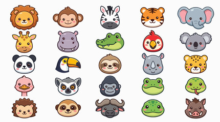 Fototapeta premium Collection of cute animal faces icons