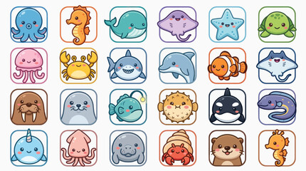 Collection of cute marine animal icons © ImamBombo