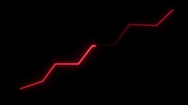 Neon Business chart icon isolated . business chart growth concept black background 4k.Zigzag up right arrow color.Increasing green arrow