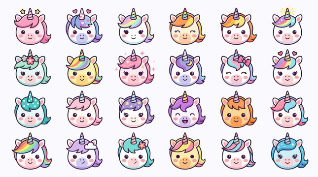 Collection of cute unicorn faces