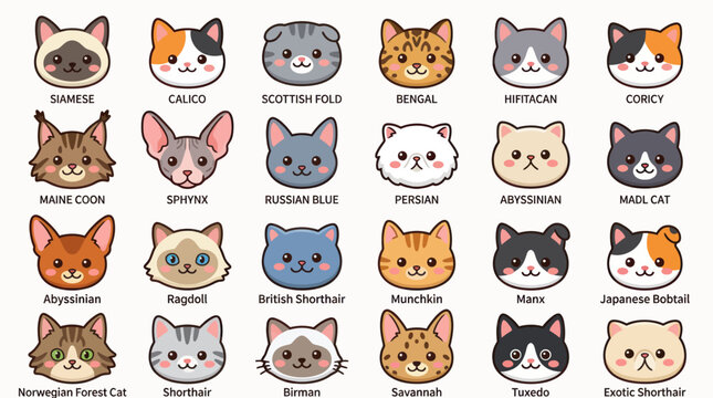 Collection of cute cat faces breeds