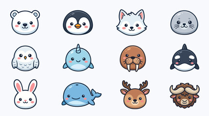 Cute arctic animal icons © Jean