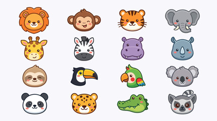 Fototapeta premium Cute cartoon animal faces collection