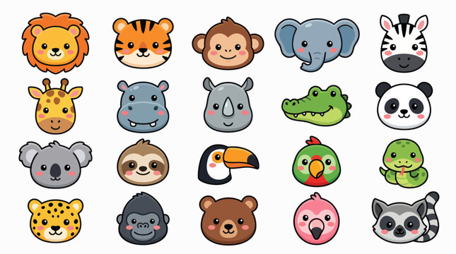Cute cartoon animal faces collection
