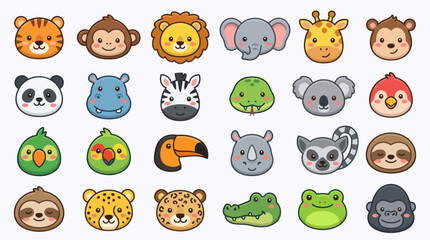 Fototapeta premium Cute cartoon jungle animal faces collection