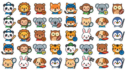 Fototapeta premium Cute cartoon animals playing sports