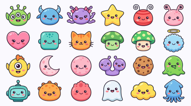 Cute cartoon characters and icons