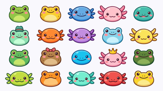 Cute cartoon amphibians and crustaceans collection
