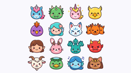 Fototapeta premium Cute cartoon creature faces collection