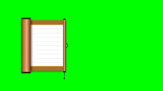 Asian paper scroll opening on a green screen for traditional cultural content